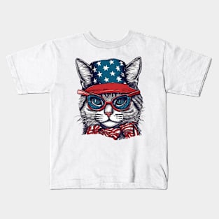 Patriotic Cat, 4th of July Cat Design Kids T-Shirt